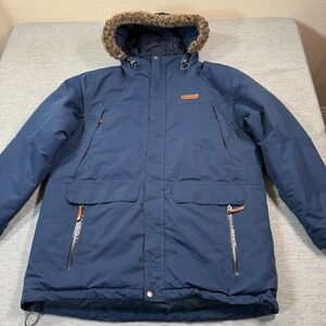 Columbia Jacket Mens XL Navy Hooded Omni-Heat Faux Fur Insulated Parka Coat